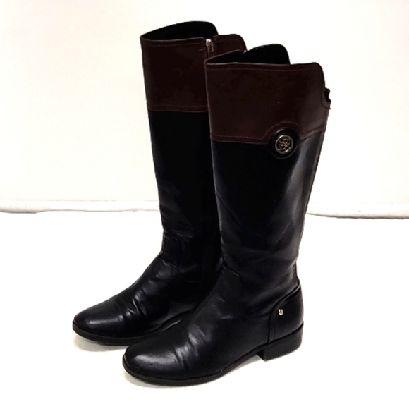 Liz Claiborne woman's black and brown knee high trendy riding boots Size: 8M - Picture 2 of 6